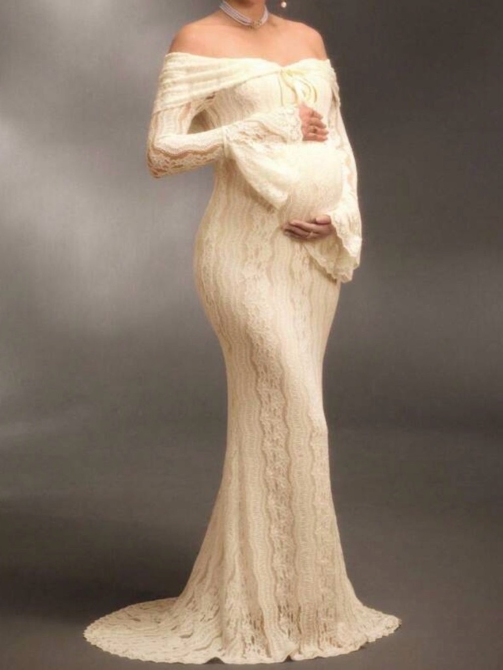 Off-Shoulder Lace Maternity Gown